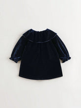 Young Girl Peter Pan Collar Flounce Sleeve Velvet Dress